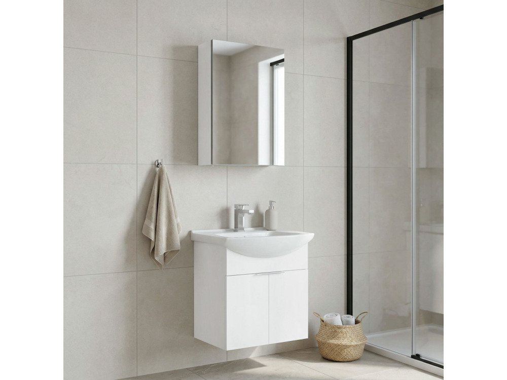 Conjunto de mueble con lavabo y espejo (2 piezas) «Purus 55» - 55 x 50 x 58 cm - Blanco