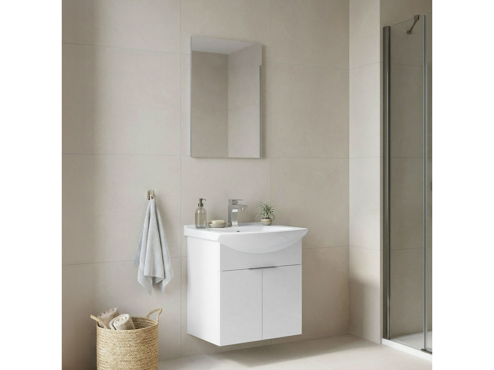 Conjunto de mueble con lavabo y espejo (2 piezas) «Purus 55» - 55 x 50 x 58 cm - Blanco