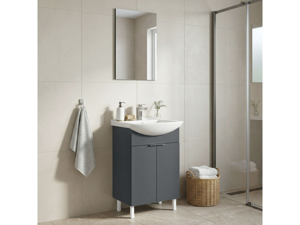 Conjunto de mueble con lavabo y espejo (2 piezas) «Purus 55» - 55 x 2 x 83 cm - Antracita mate