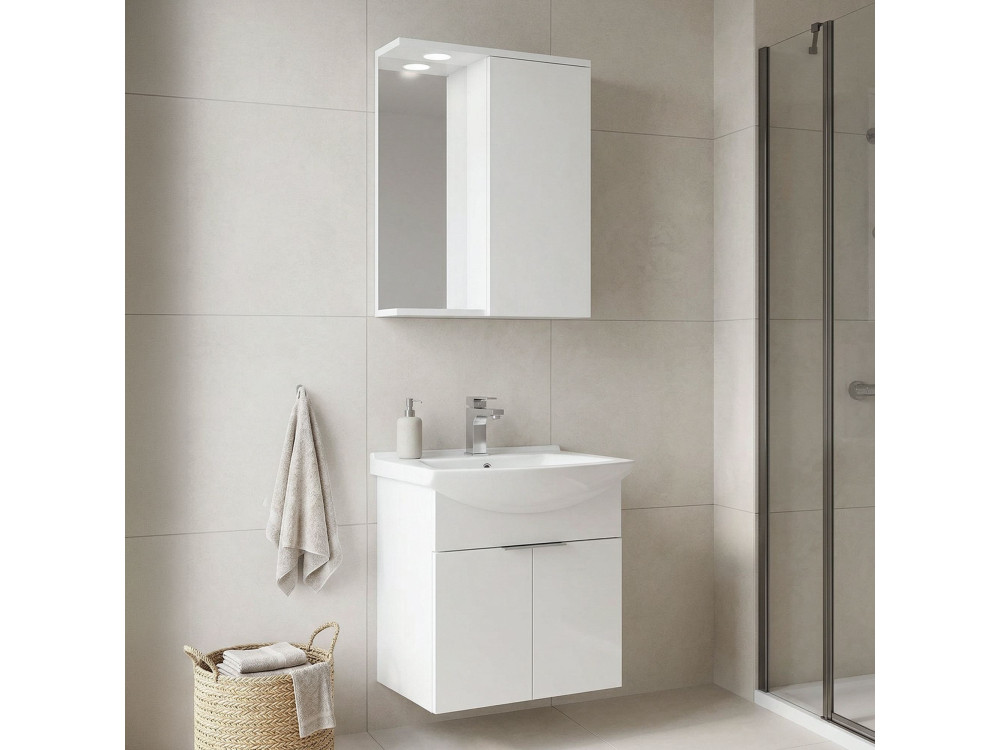 Conjunto de mueble con lavabo y espejo (2 piezas) «Purus 55» - 55 x 50 x 58 cm - Blanco