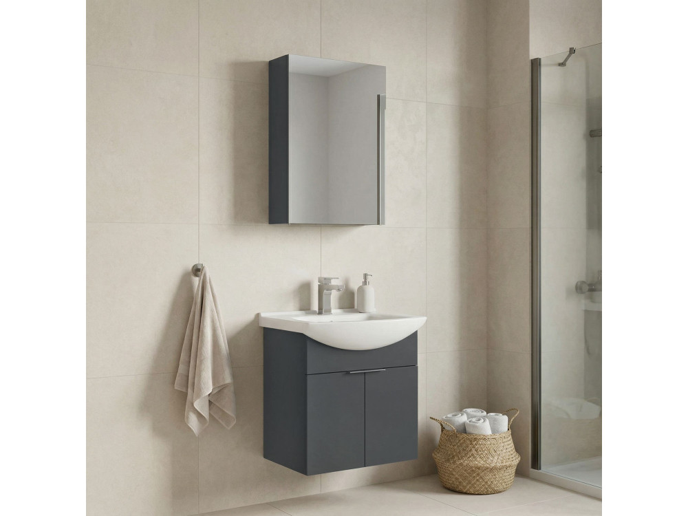 Conjunto de mueble con lavabo y espejo (2 piezas) «Purus 55» - 55 x 50 x 58 cm - Antracita mate