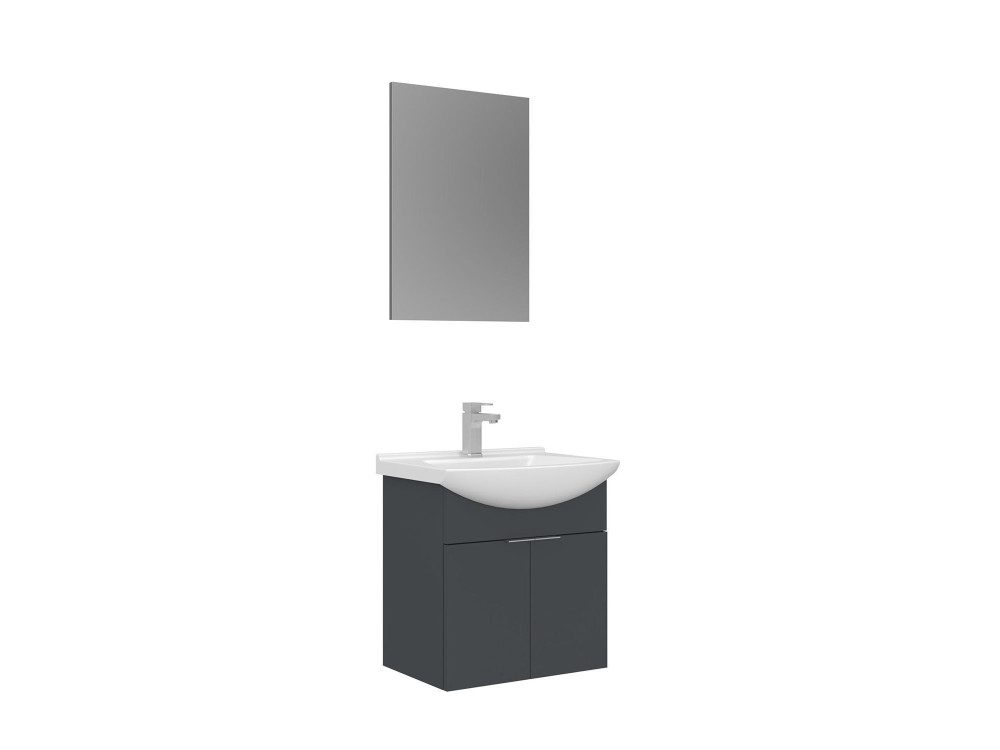 Conjunto de mueble con lavabo y espejo (2 piezas) «Purus 55» - 55 x 50 x 58 cm - Antracita mate