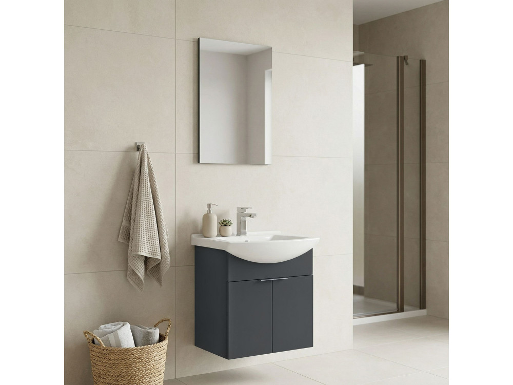 Conjunto de mueble con lavabo y espejo (2 piezas) «Purus 55» - 55 x 50 x 58 cm - Antracita mate