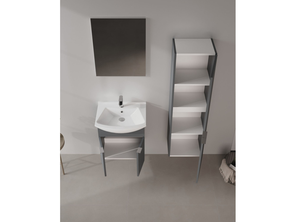 Conjunto de mueble con lavabo y espejo (2 piezas) «Purus 55» - 55 x 50 x 58 cm - Antracita mate