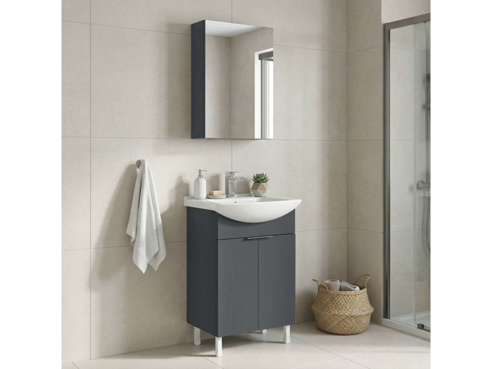 Conjunto de mueble con lavabo y espejo (2 piezas) «Purus 55» - 55 x 50 x 83 cm - Antracita mate
