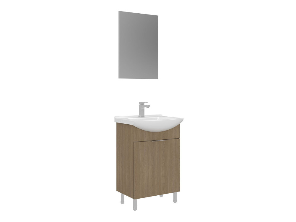 Conjunto de mueble con lavabo y espejo (2 piezas) «Purus 55» - 55 x 2 x 83 cm - Roble
