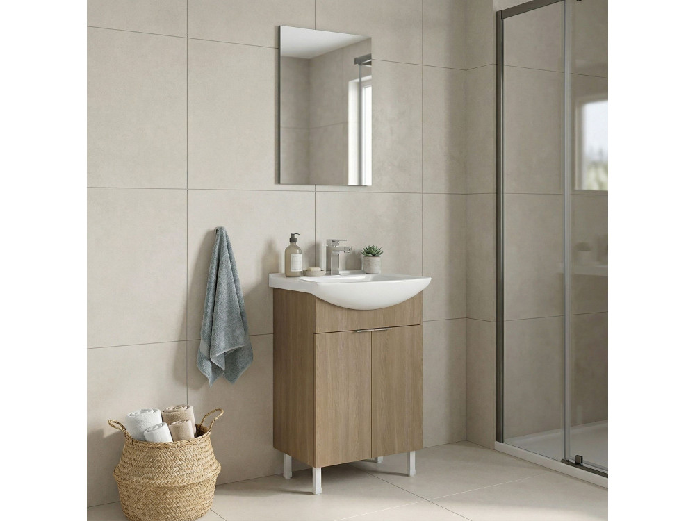 Conjunto de mueble con lavabo y espejo (2 piezas) «Purus 55» - 55 x 2 x 83 cm - Roble