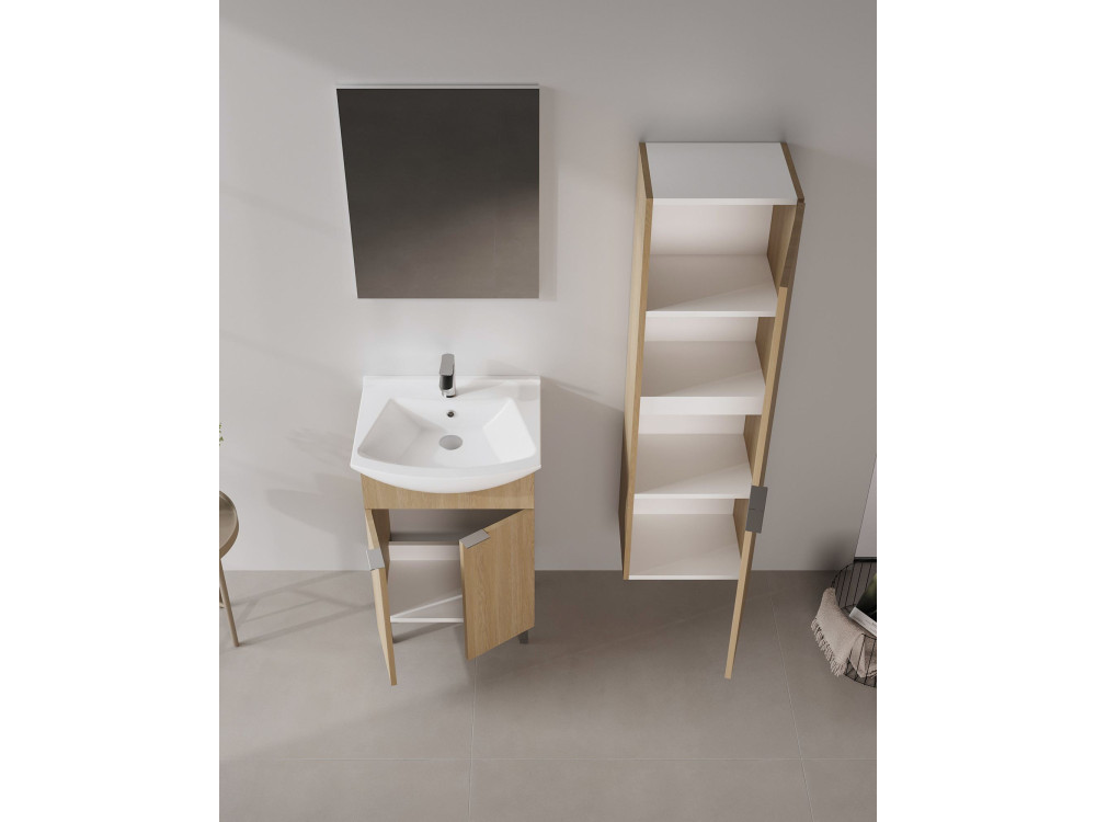 Conjunto de mueble con lavabo y espejo (2 piezas) «Purus 55» - 55 x 2 x 83 cm - Roble
