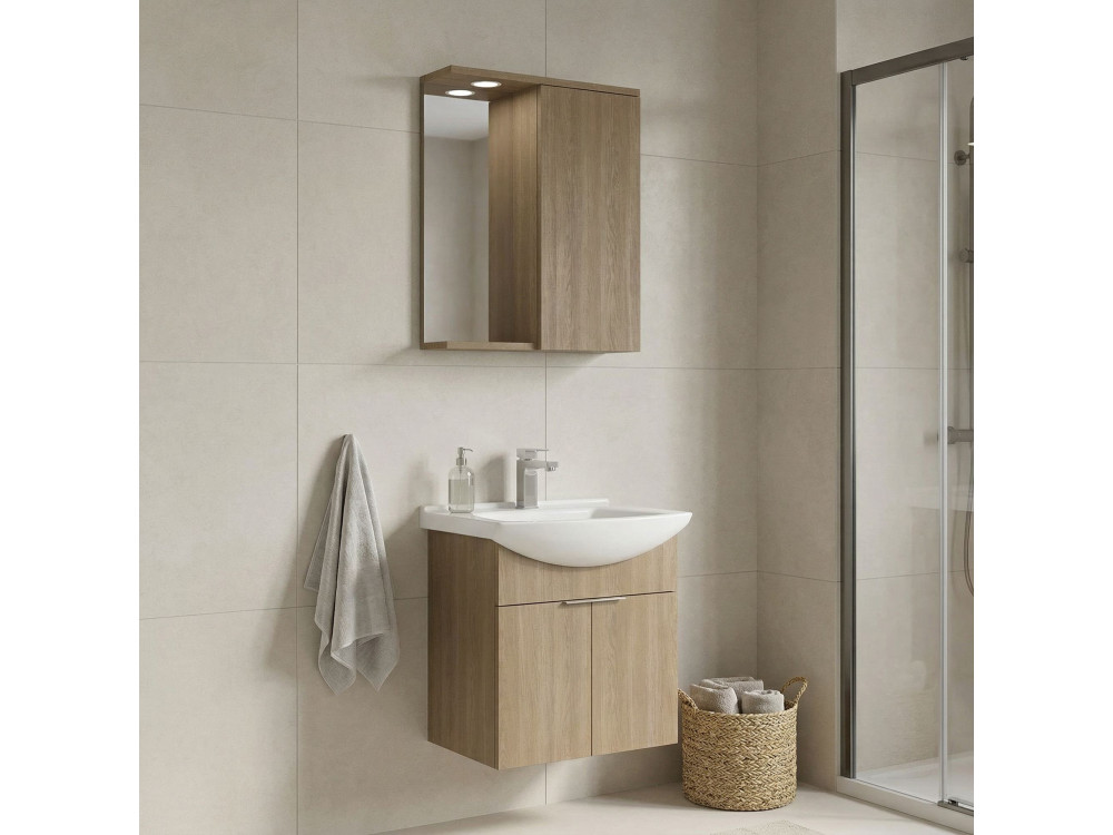 Conjunto de mueble con lavabo y espejo (2 piezas) «Purus 55» - 55 x 50 x 58 cm - Roble