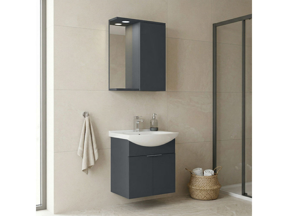 Conjunto de mueble con lavabo y espejo (2 piezas) «Purus 55» - 55 x 50 x 58 cm - Antracita mate