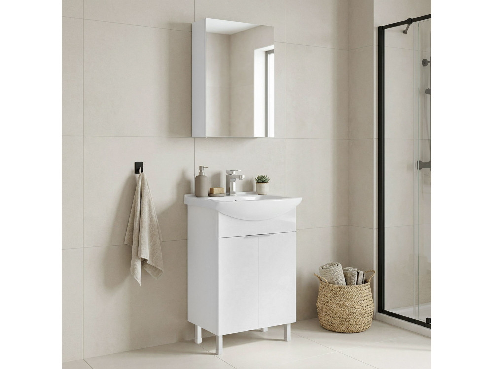 Conjunto de mueble con lavabo y espejo (2 piezas) «Purus 55» - 55 x 50 x 83 cm - Blanco