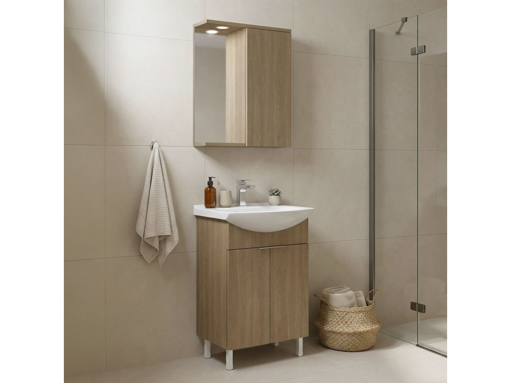 Conjunto de mueble con lavabo y espejo (2 piezas) «Purus 55» - 55 x 50 x 83 cm - Roble