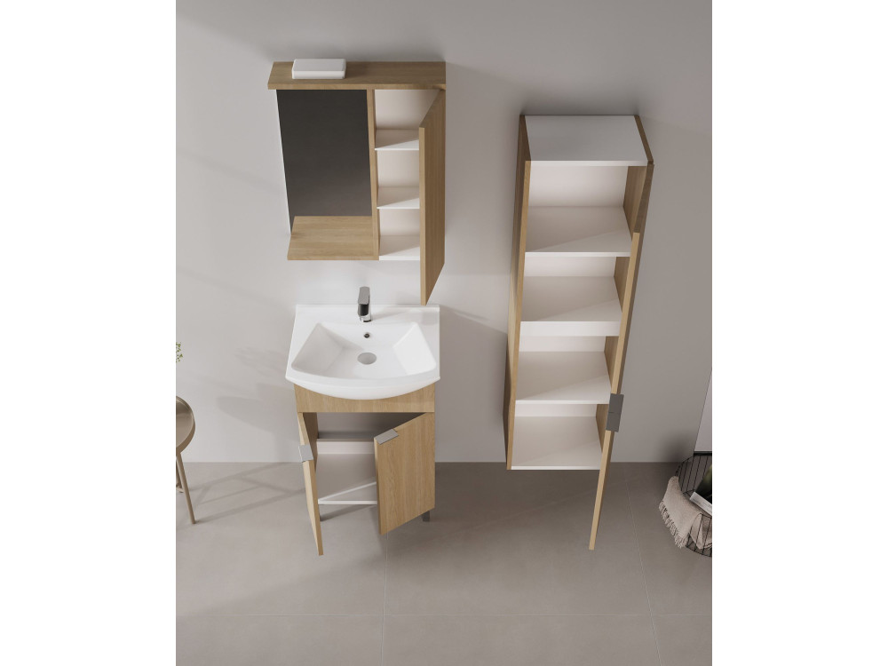 Conjunto de mueble con lavabo y espejo (2 piezas) «Purus 55» - 55 x 50 x 83 cm - Roble