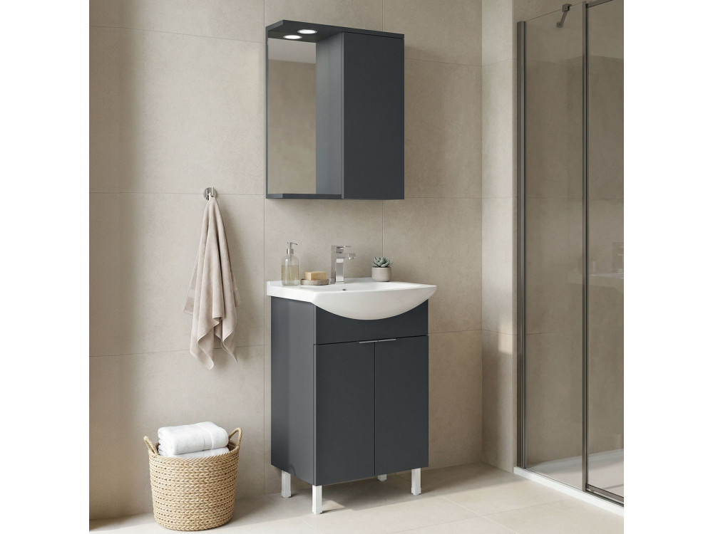Conjunto de mueble con lavabo y espejo (2 piezas) «Purus 55» - 55 x 50 x 83 cm - Antracita mate