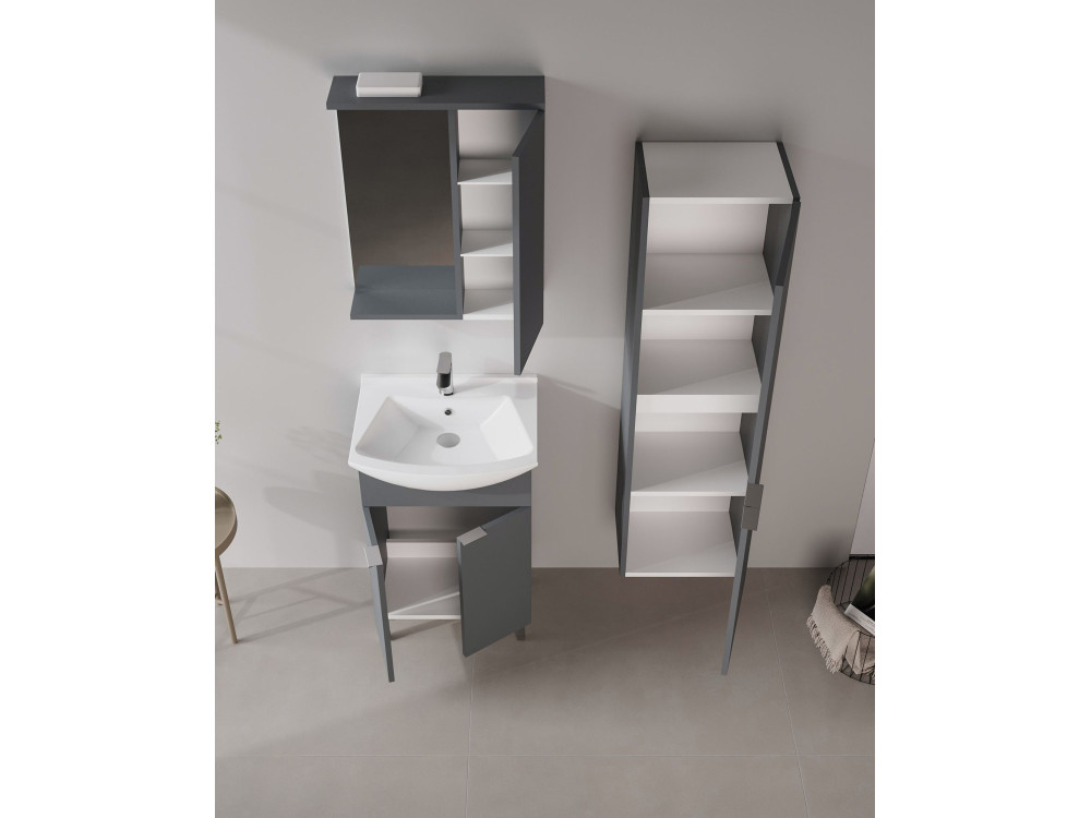 Conjunto de mueble con lavabo y espejo (2 piezas) «Purus 55» - 55 x 50 x 83 cm - Antracita mate