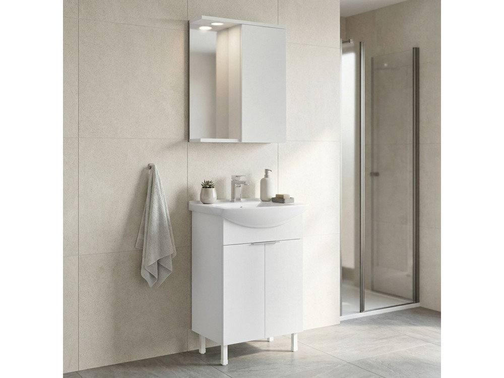 Conjunto de mueble con lavabo y espejo (2 piezas) «Purus 55» - 55 x 50 x 83 cm - Blanco