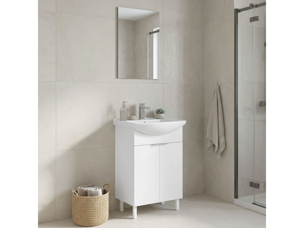 Conjunto de mueble con lavabo y espejo (2 piezas) «Purus 55» - 55 x 2 x 83 cm - Blanco