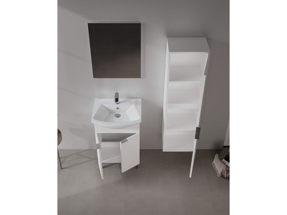 Conjunto de mueble con lavabo y espejo (2 piezas) «Purus 55» - 55 x 2 x 83 cm - Blanco