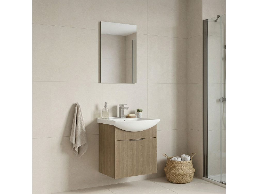 Conjunto de mueble con lavabo y espejo (2 piezas) «Purus 55» - 55 x 50 x 58 cm - Roble