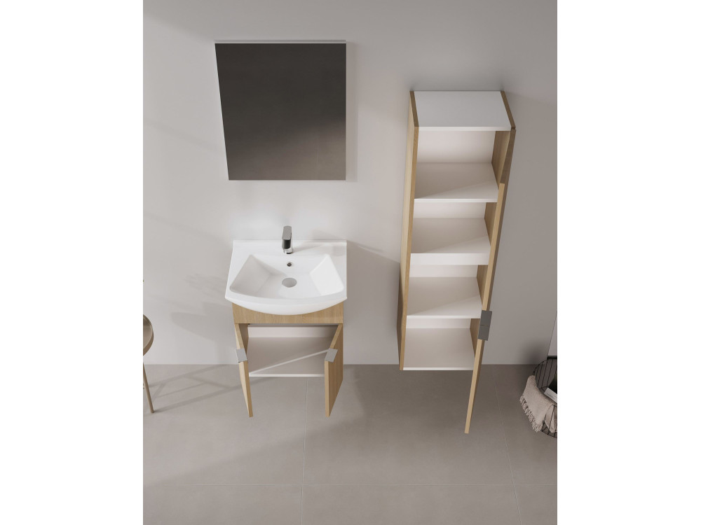 Conjunto de mueble con lavabo y espejo (2 piezas) «Purus 55» - 55 x 50 x 58 cm - Roble