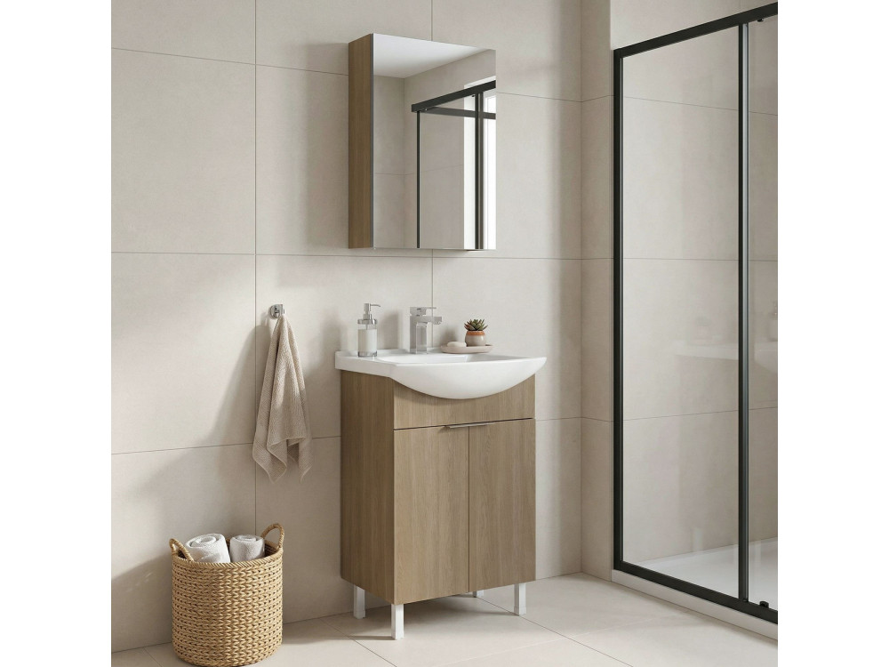 Conjunto de mueble con lavabo y espejo (2 piezas) «Purus 55» - 55 x 50 x 83 cm - Roble