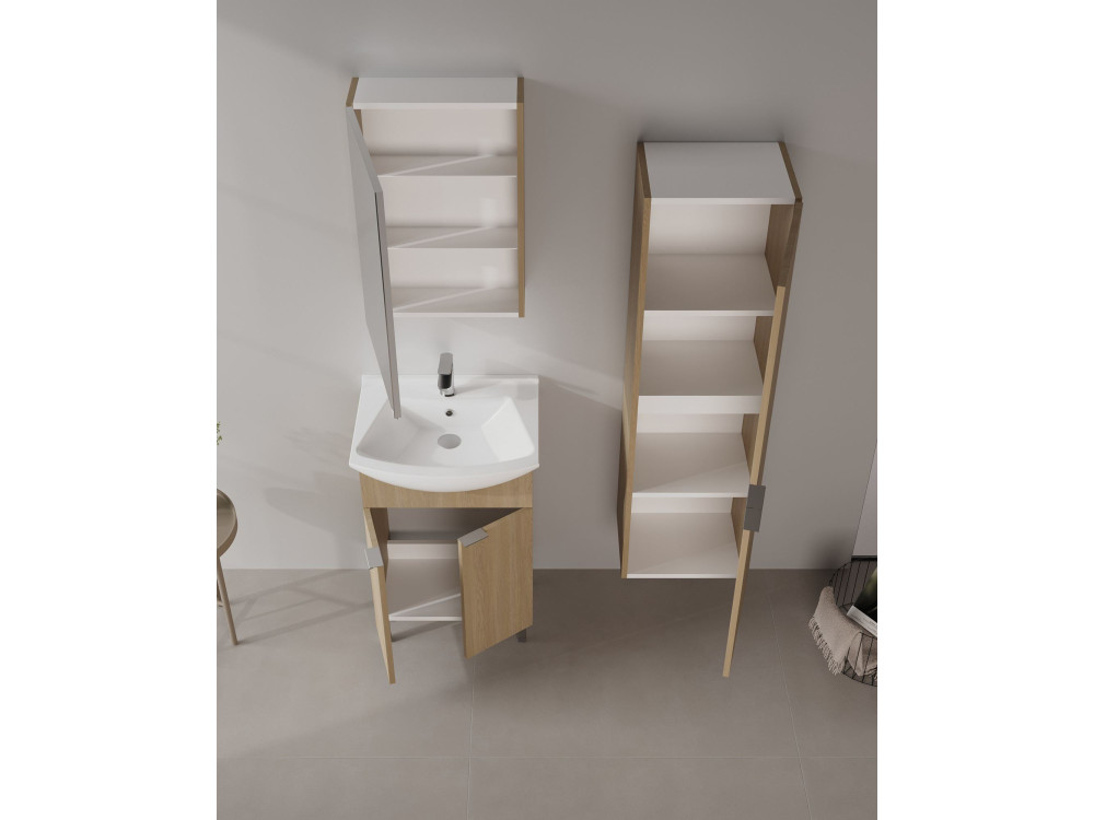 Conjunto de mueble con lavabo y espejo (2 piezas) «Purus 55» - 55 x 50 x 83 cm - Roble