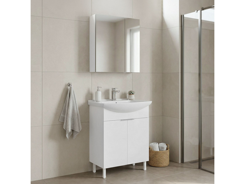 Conjunto de mueble con lavabo y espejo (2 piezas) «Purus 65» - 65 x 50 x 83 cm - Blanco
