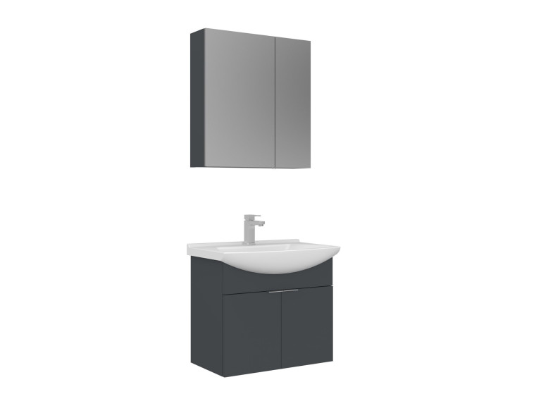 Conjunto de mueble con lavabo y espejo (2 piezas) «Purus 65» - 65 x 50 x 58 cm - Antracita mate