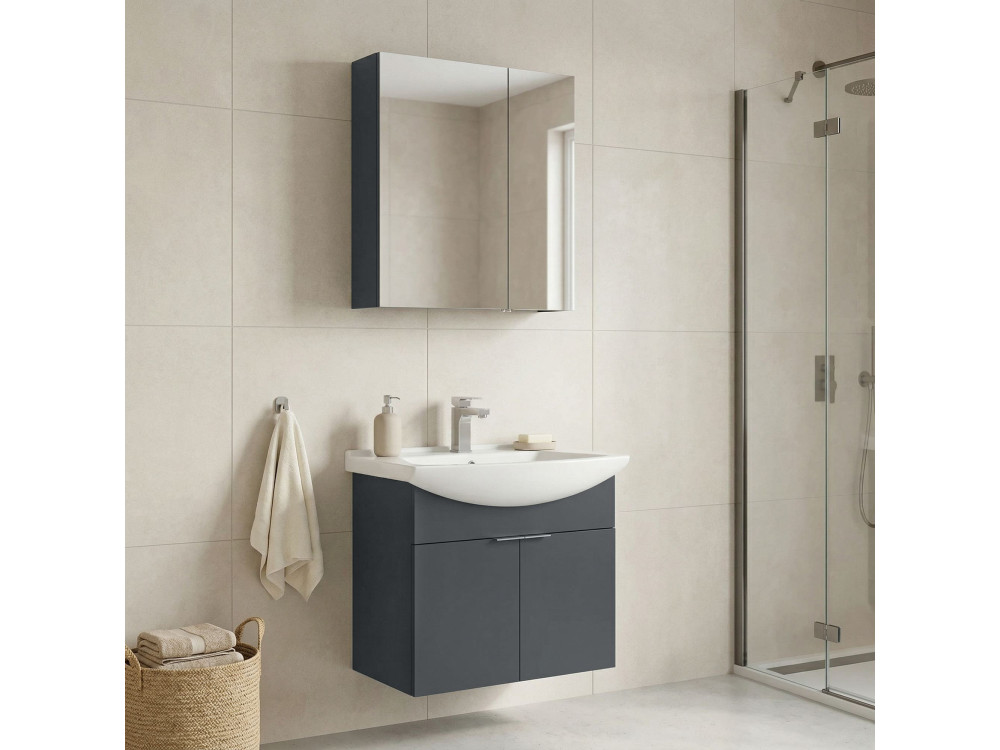 Conjunto de mueble con lavabo y espejo (2 piezas) «Purus 65» - 65 x 50 x 58 cm - Antracita mate