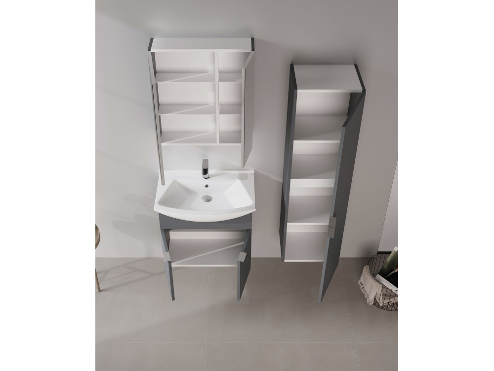 Conjunto de mueble con lavabo y espejo (2 piezas) «Purus 65» - 65 x 50 x 58 cm - Antracita mate