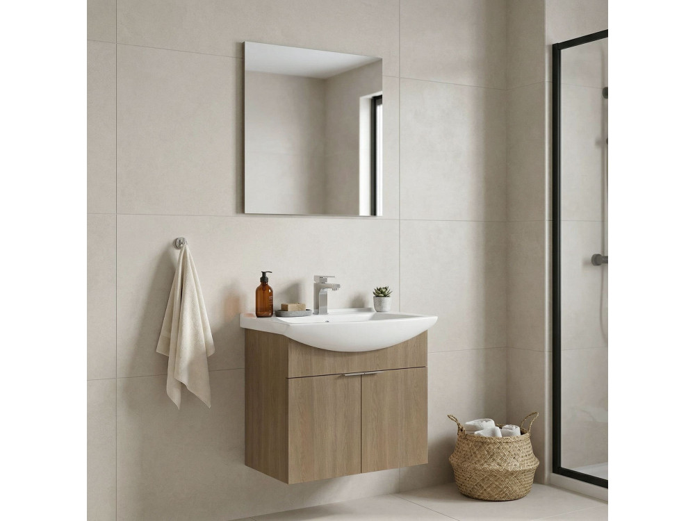 Conjunto de mueble con lavabo y espejo (2 piezas) «Purus 65» - 65 x 50 x 58 cm - Roble