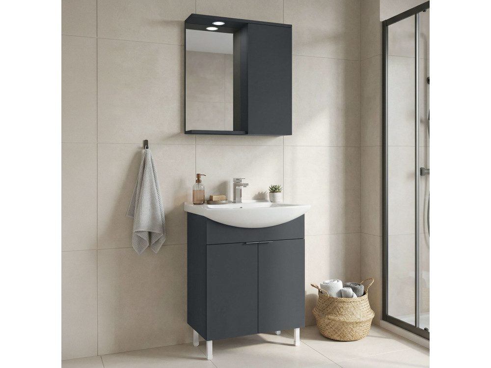 Conjunto de mueble con lavabo y espejo (2 piezas) «Purus 65» - 65 x 50 x 83 cm - Antracita mate