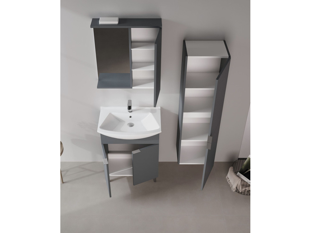 Conjunto de mueble con lavabo y espejo (2 piezas) «Purus 65» - 65 x 50 x 83 cm - Antracita mate