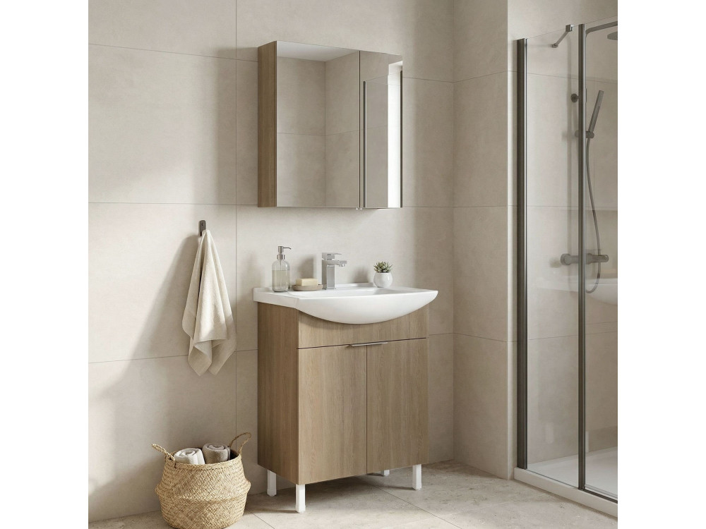 Conjunto de mueble con lavabo y espejo (2 piezas) «Purus 65» - 65 x 50 x 83 cm - Roble