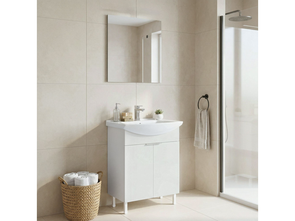 Conjunto de mueble con lavabo y espejo (2 piezas) «Purus 65» - 65 x 50 x 83 cm - Blanco