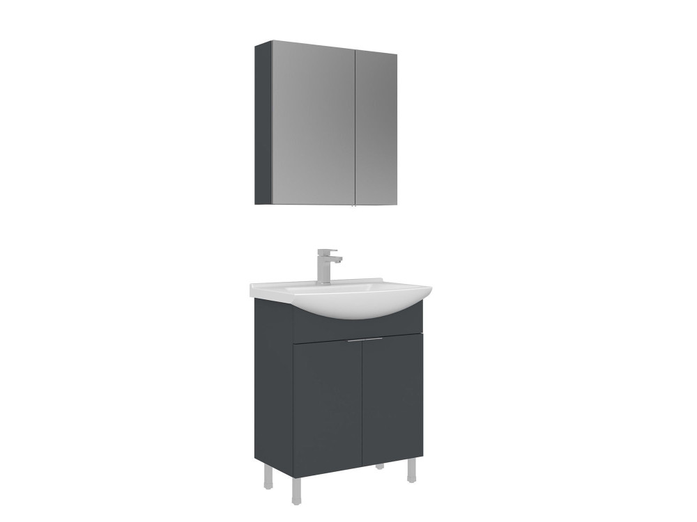 Conjunto de mueble con lavabo y espejo (2 piezas) «Purus 65» - 65 x 50 x 83 cm - Antracita mate