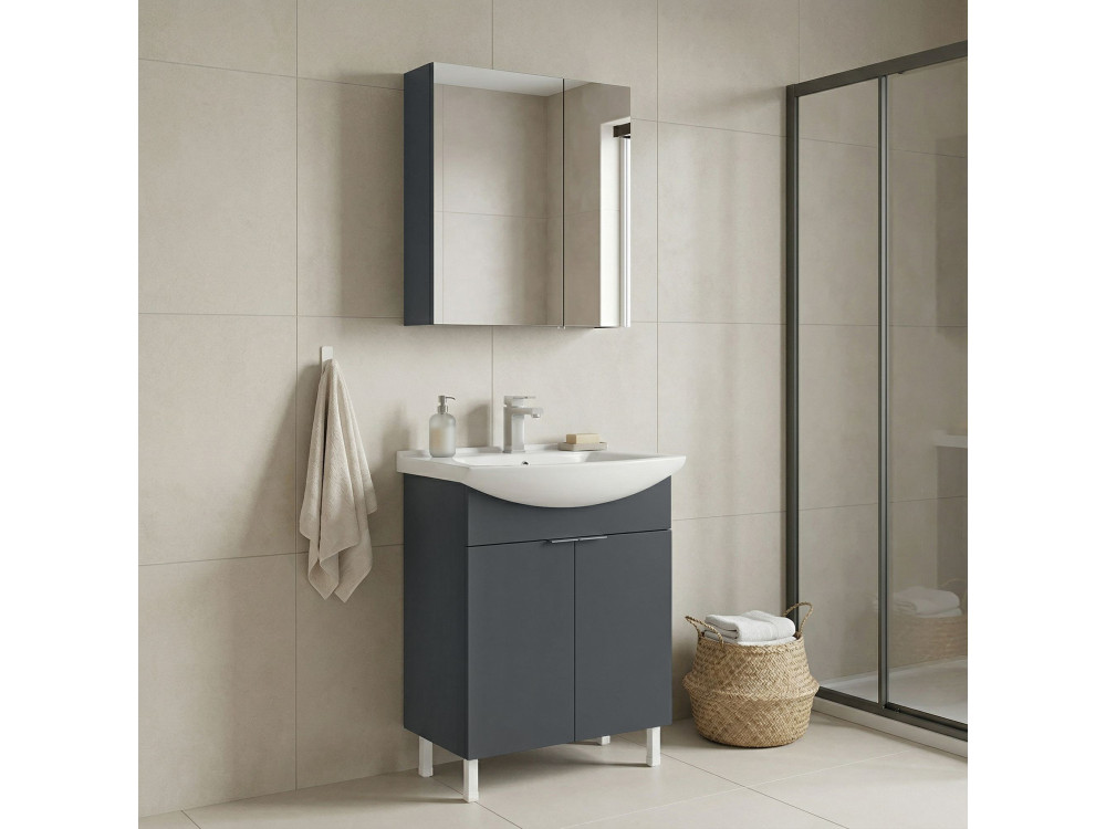 Conjunto de mueble con lavabo y espejo (2 piezas) «Purus 65» - 65 x 50 x 83 cm - Antracita mate