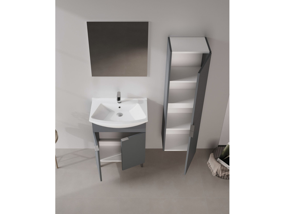 Conjunto de mueble con lavabo y espejo (2 piezas) «Purus 65» - 65 x 50 x 83 cm - Antracita mate