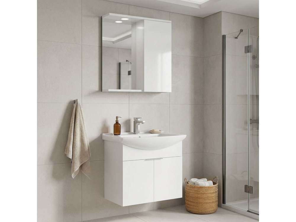 Conjunto de mueble con lavabo y espejo (2 piezas) «Purus 65» - 65 x 50 x 58 cm - Blanco