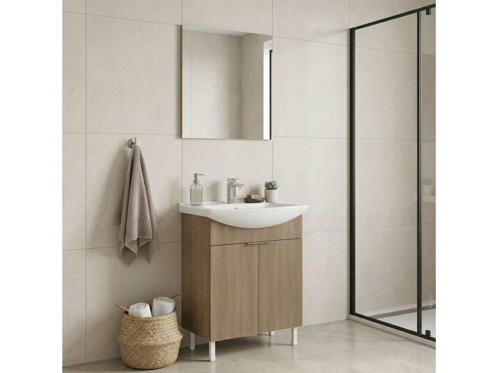Conjunto de mueble con lavabo y espejo (2 piezas) «Purus 65» - 65 x 50 x 83 cm - Roble
