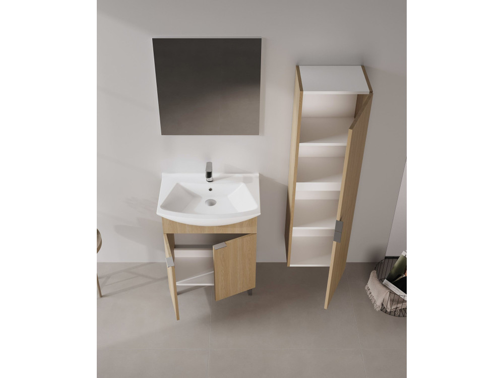 Conjunto de mueble con lavabo y espejo (2 piezas) «Purus 65» - 65 x 50 x 83 cm - Roble
