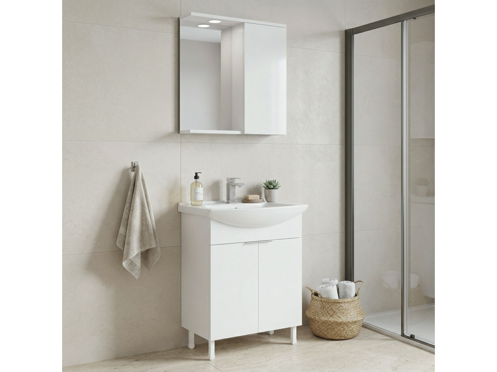 Conjunto de mueble con lavabo y espejo (2 piezas) «Purus 65» - 65 x 50 x 83 cm - Blanco