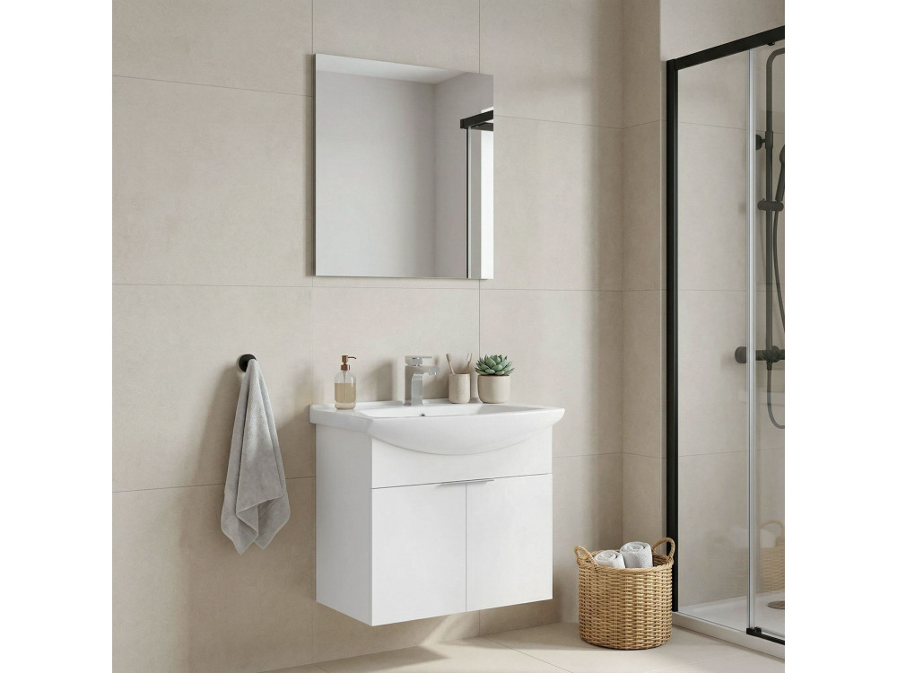 Conjunto de mueble con lavabo y espejo (2 piezas) «Purus 65» - 65 x 50 x 58 cm - Blanco
