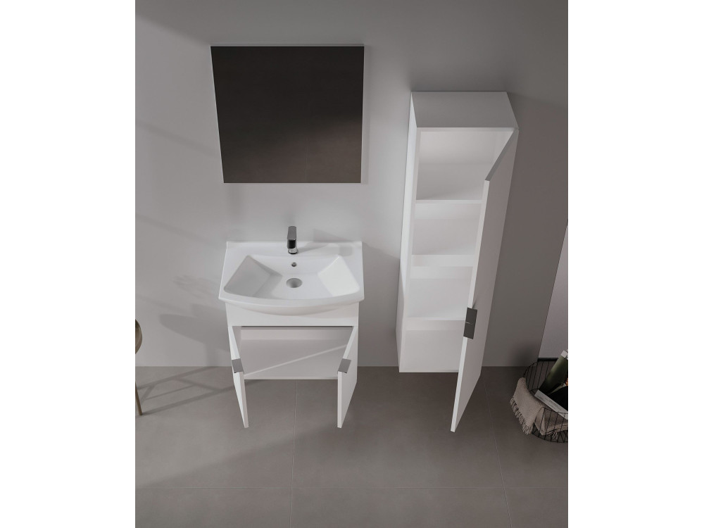 Conjunto de mueble con lavabo y espejo (2 piezas) «Purus 65» - 65 x 50 x 58 cm - Blanco