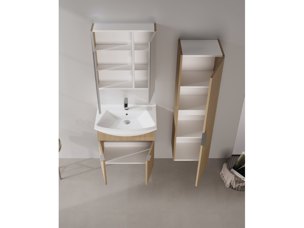 Conjunto de mueble con lavabo y espejo (2 piezas) «Purus 65» - 65 x 50 x 58 cm - Roble