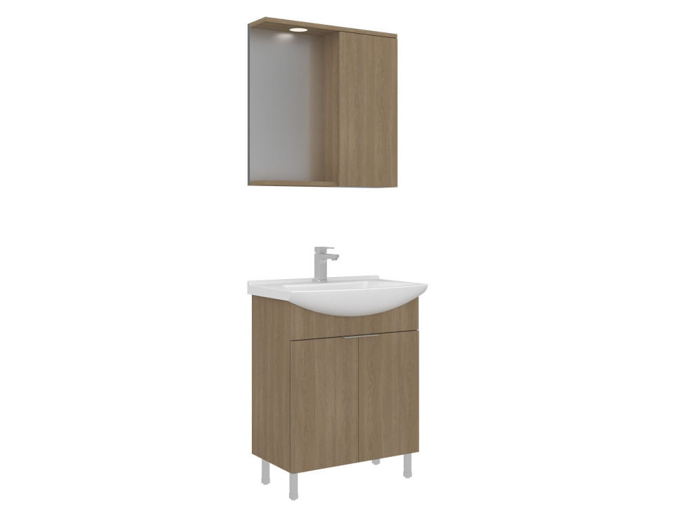 Conjunto de mueble con lavabo y espejo (2 piezas) «Purus 65» - 65 x 50 x 83 cm - Roble