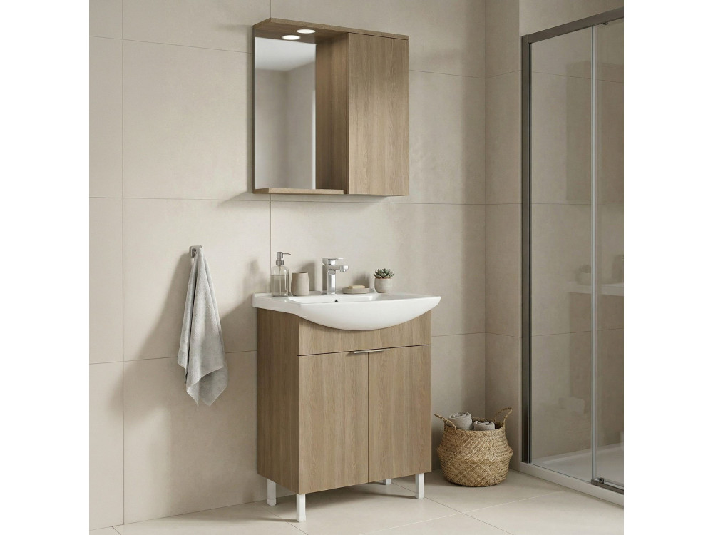 Conjunto de mueble con lavabo y espejo (2 piezas) «Purus 65» - 65 x 50 x 83 cm - Roble