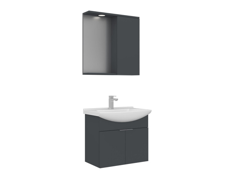 Conjunto de mueble con lavabo y espejo (2 piezas) «Purus 65» - 65 x 50 x 58 cm - Antracita mate