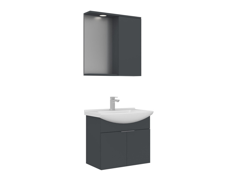 Conjunto de mueble con lavabo y espejo (2 piezas) «Purus 65» - 65 x 50 x 58 cm - Antracita mate