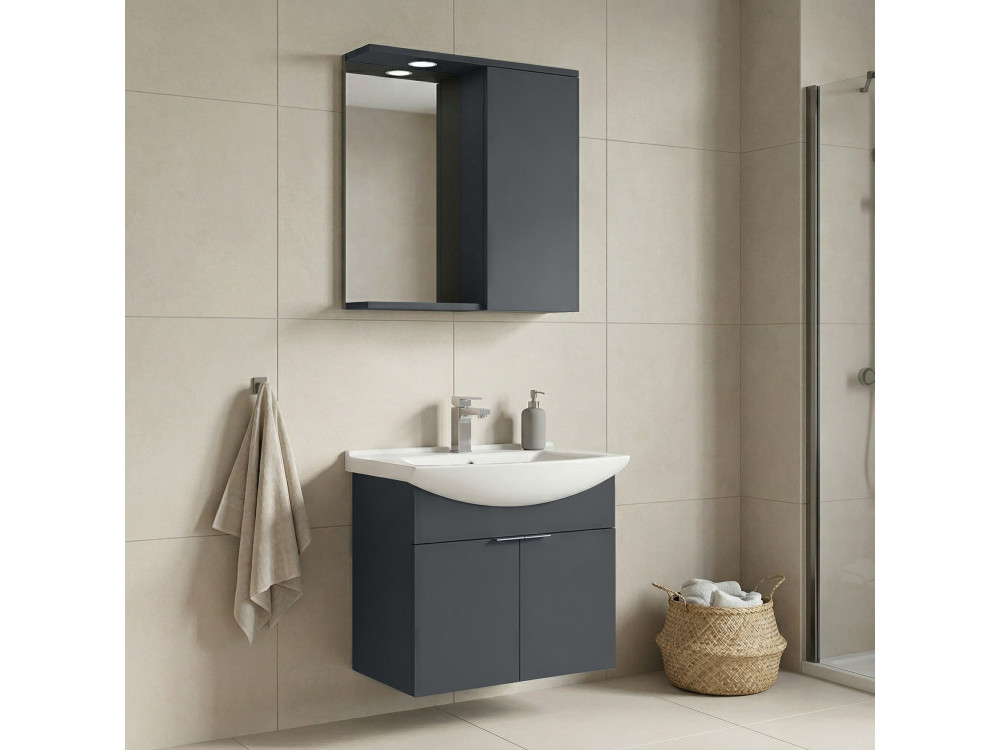 Conjunto de mueble con lavabo y espejo (2 piezas) «Purus 65» - 65 x 50 x 58 cm - Antracita mate